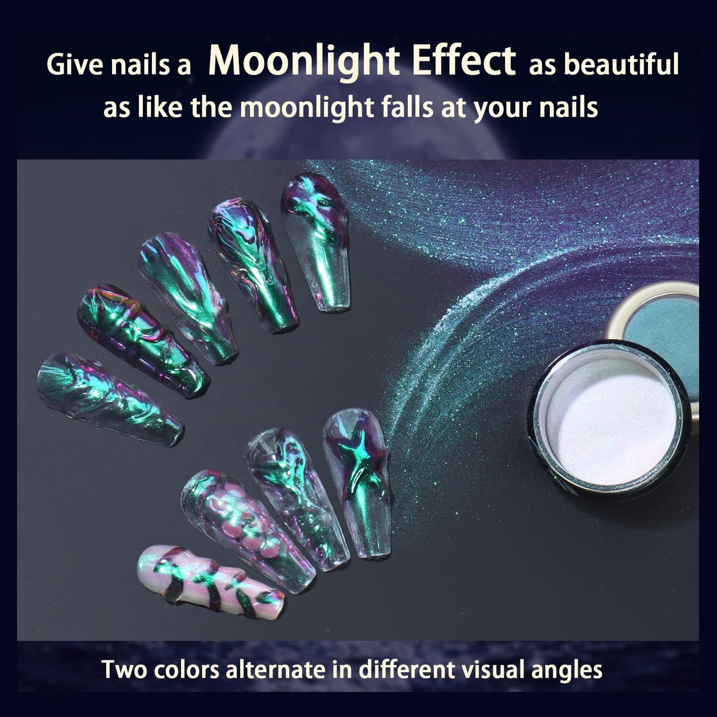 Allstarry Unicorn Chrome Nail Powder, Aurora Mermaid Iridescent White Pearl Nail Chrome Powder Pigment Glitter Fairy Dust for Nail Art, Manicure, Gel Nail Polish - Dream Purple