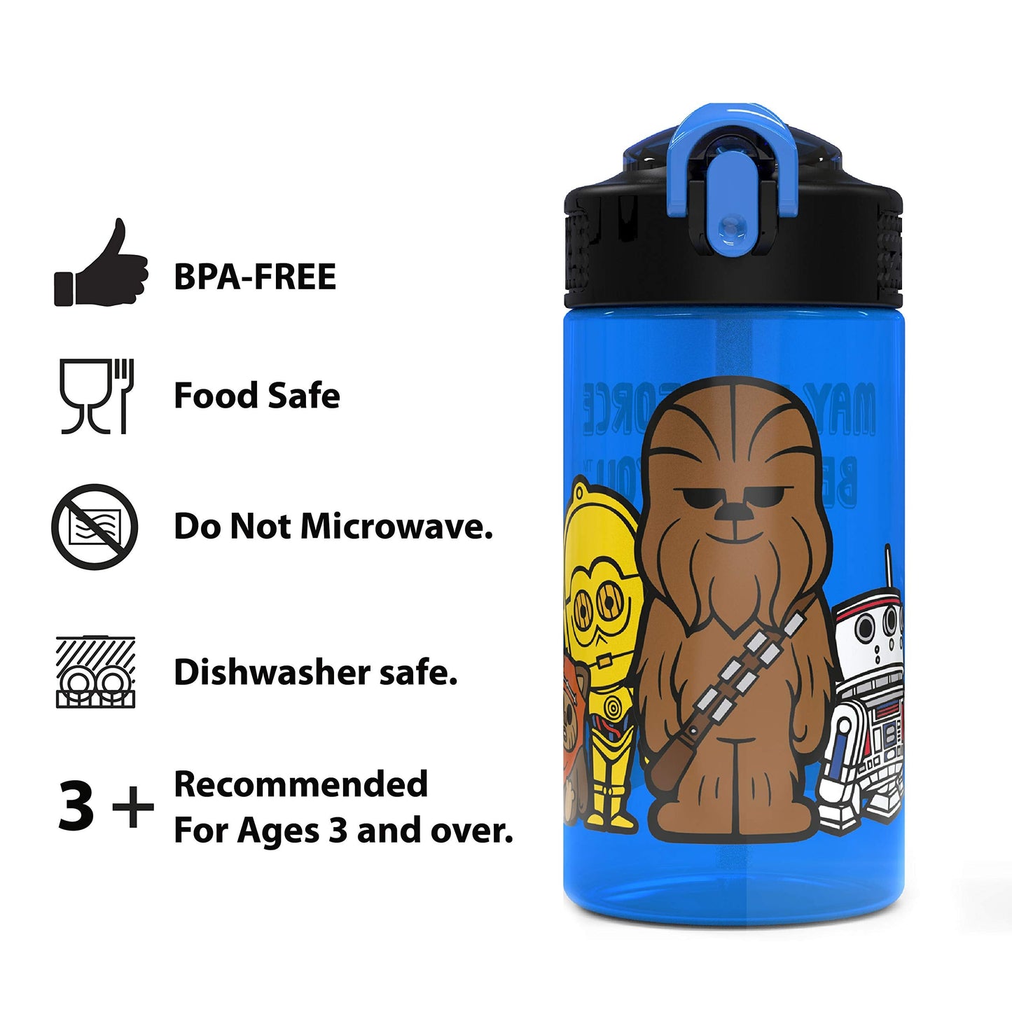 Zak Designs PP Park Straw Kids Durable Plastic Spout Cover and Built-in Carrying Loop, Leak-Proof Water Design for Travel, (16oz, 2pc Set), 2 Count (Pack of 1), Darth Vader Bottle 2pk