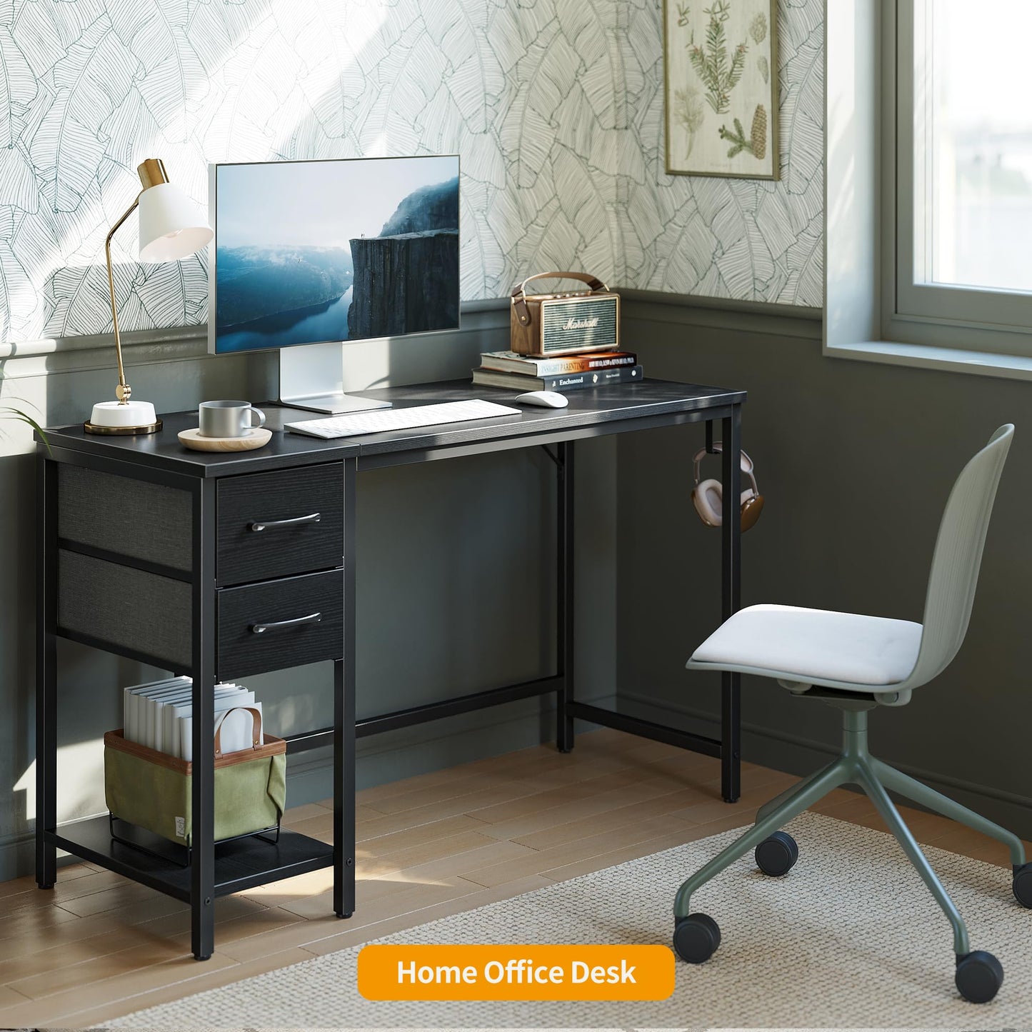 Cubiker Computer Home Office Desk with Drawers, 40 Inch Small Desk Study Writing Table, Modern Simple PC Desk, Modern Black