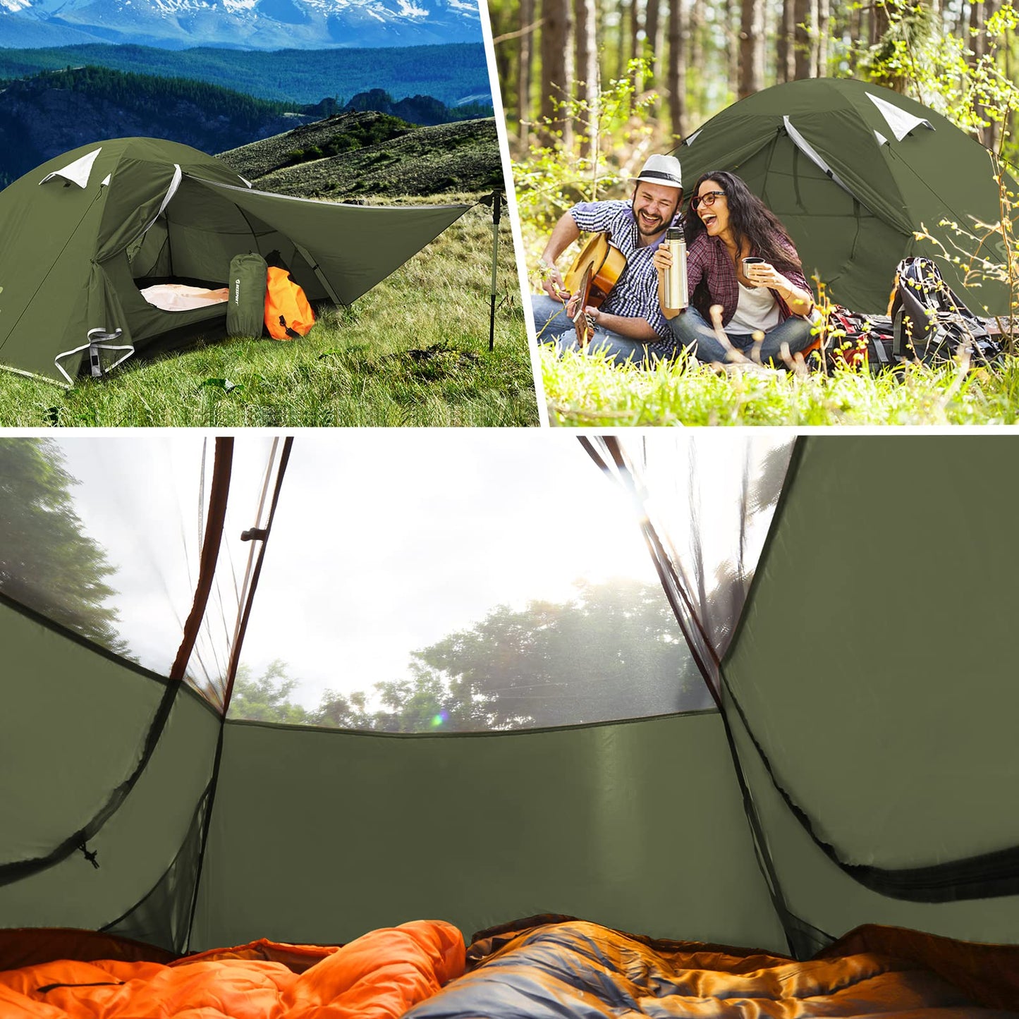 Bessport Camping Tent 2 Person Tent Waterproof Two Doors Backpacking Tent Easy Setup Lightweight for Outdoor, Hiking Mountaineering Travel
