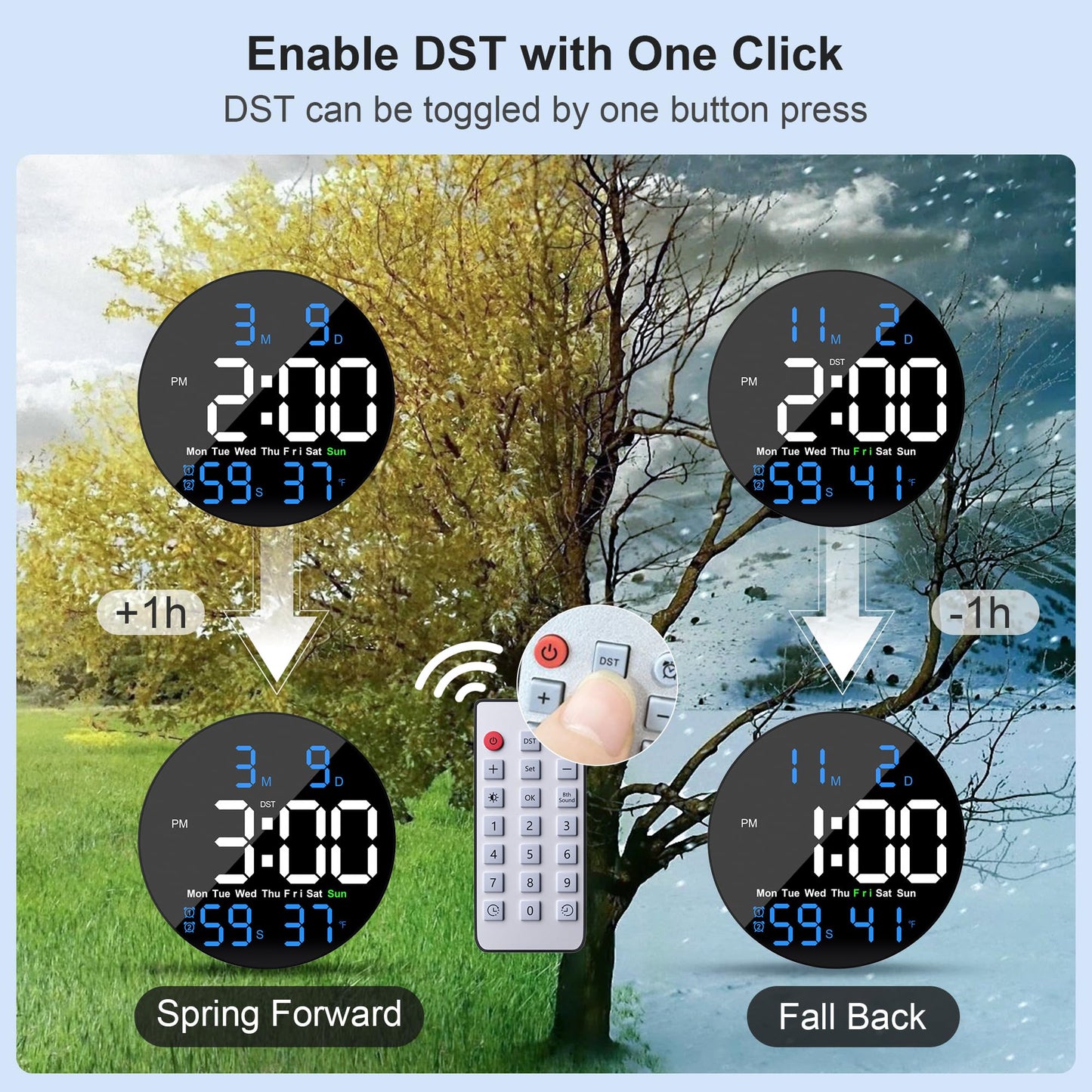 ANALOI Digital Wall Clock, 10 in Wall Clock with Large LED Display Seconds Display One Button DST Muteable Button Auto Brightness, Large Digital Wall Clock for Living Room, Classroom, Bedroom, Office