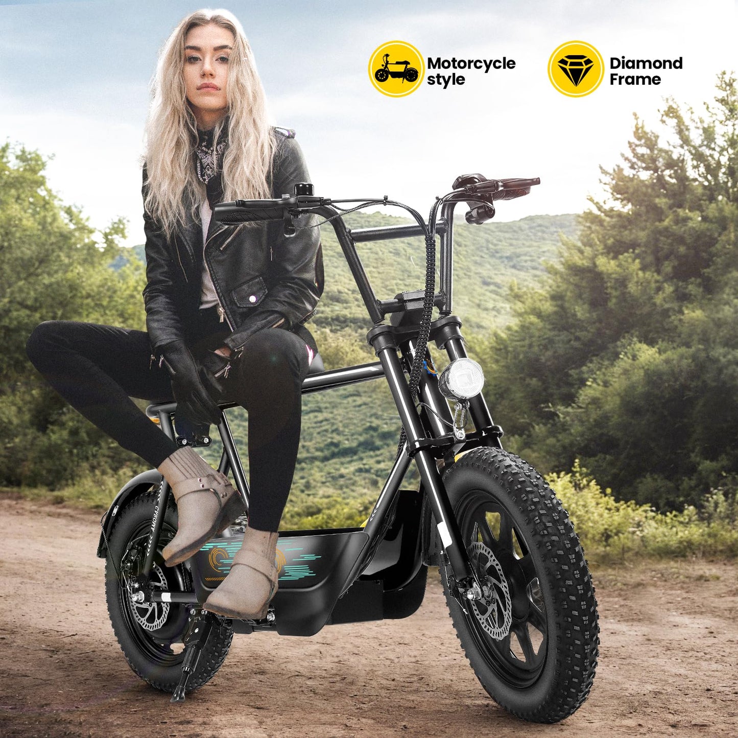 Caroma Peak 1200W Electric Scooters with Seat for Adults, 16" Fat Tire for All-Terrain, 30Miles Max Range, 20mph Top Speed, Commuter Ebike for Adults&Teens, Motorcycle Style