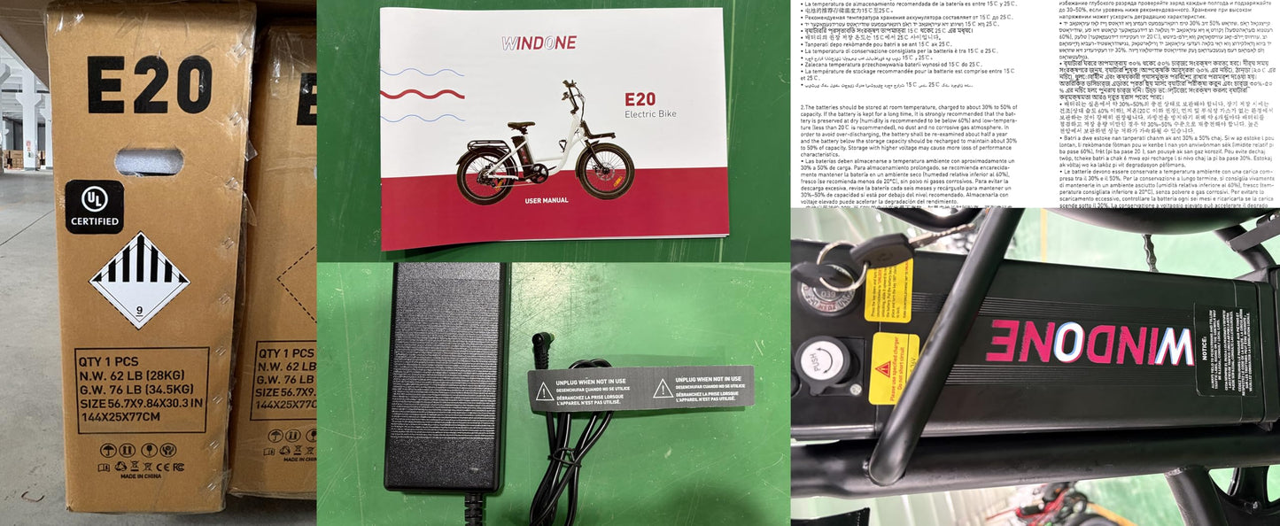 Windone E20 Electric Bike for Adults, Max 20 MPH Speed & 40 Miles Range, 20''×3.0'' Tire and 350W Motor Electric Bicycle, 7 Speed Shimano for Urban Commuters, Removable Battery, Ebike