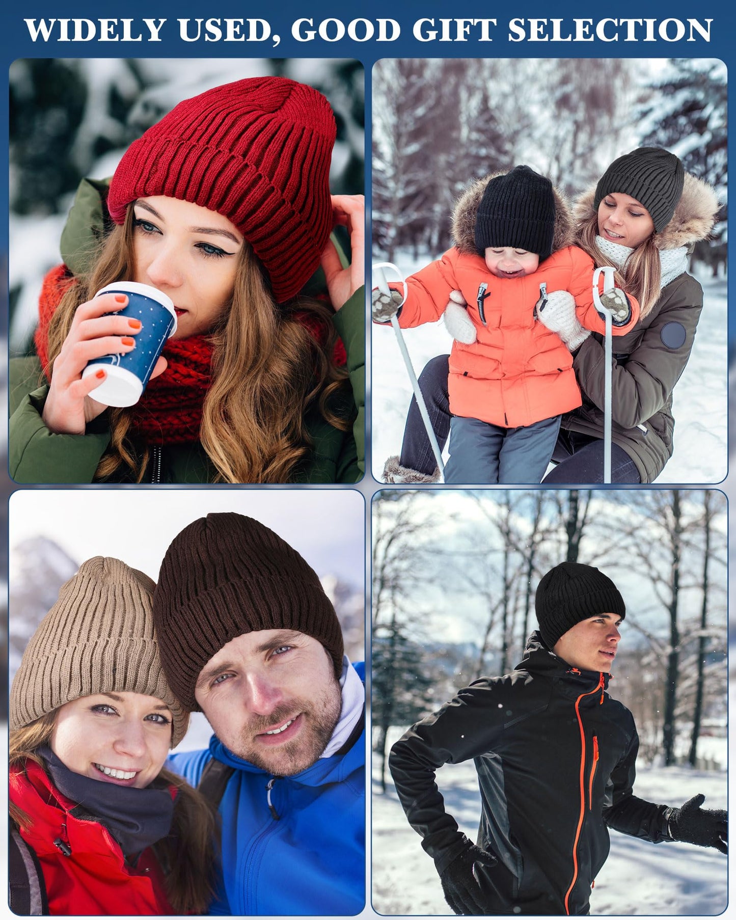 Suhine 6 Pcs Winter Fleece Beanies Hats Bulk Soft Warm Knitted Cuffed Beanie Lined Knit Hat for Cold Weather Women Men(Dark Color)