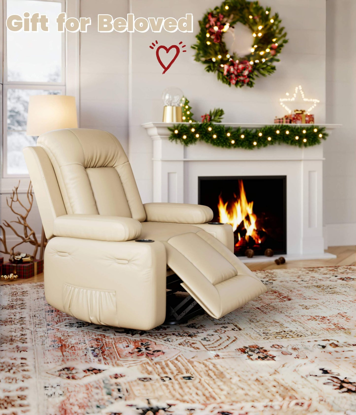 Power Lift Recliner Chair - Heat and Massage, Faux PU Electric Lift Recliner for Elderly & Mobility Impaired, Adjustable Back and Legs, Heavy Duty Lift Chair for Seniors