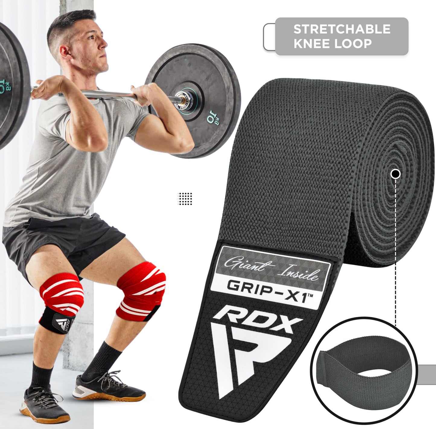 RDX Knee Wraps for Weightlifting, 78” Elasticated Straps Power Lifting Leg Press Support Gym Fitness Squats Workout Men Women