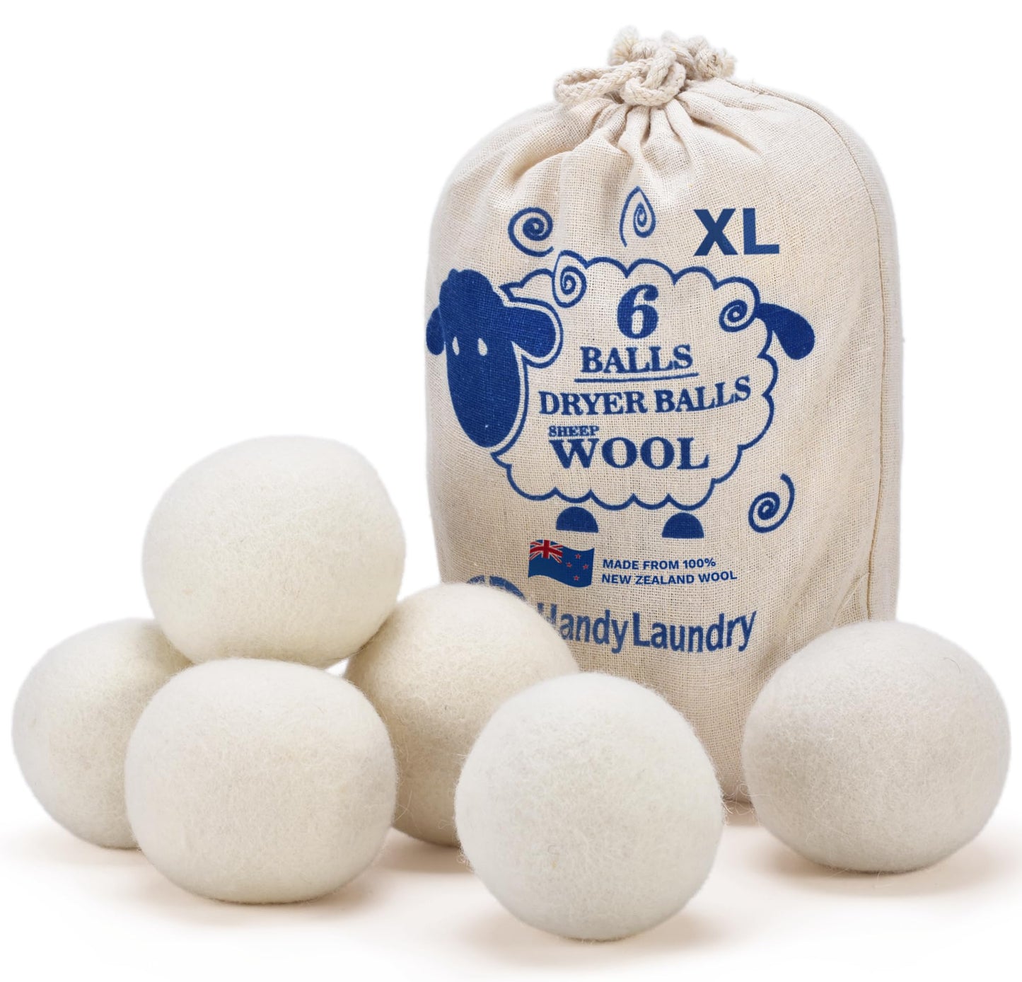 Handy Laundry Wool Dryer Balls - Natural Fabric Softener, Reusable, Reduces Clothing Wrinkles and Saves Drying Time, Better Alternative to Plastic Balls and Liquid Softener (Pack of 12)