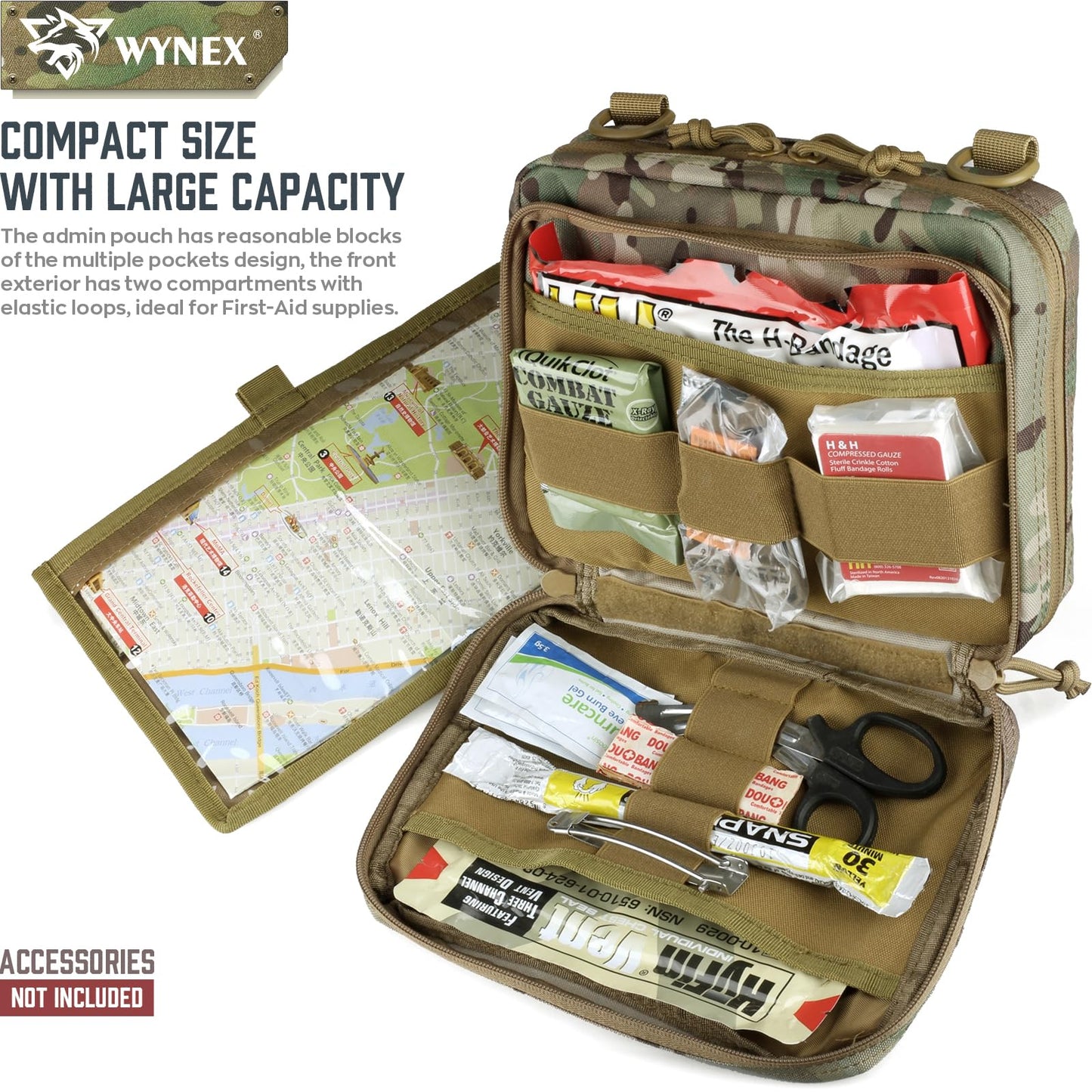 WYNEX Nylon Tactical Molle Admin Pouch of Laser Cut Design, Utility Pouches Molle Attachment Military Medical EMT Organizer with Map Pocket EDC EMT Pack IFAK Tool Holder Universal U.S.A Patch Included