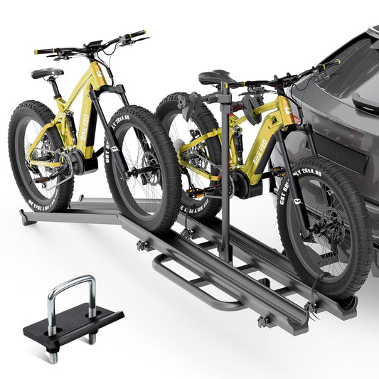 YZONA 2 EBike Rack with Ramp, up to 5" Fat Tire Carrier, 200 LBS Capacity Electric Bicycles Racks, Lockable & Foldable Bike Racks Platform for Standard, Fits 2" Hitch for SUVs Cars Trucks Vans