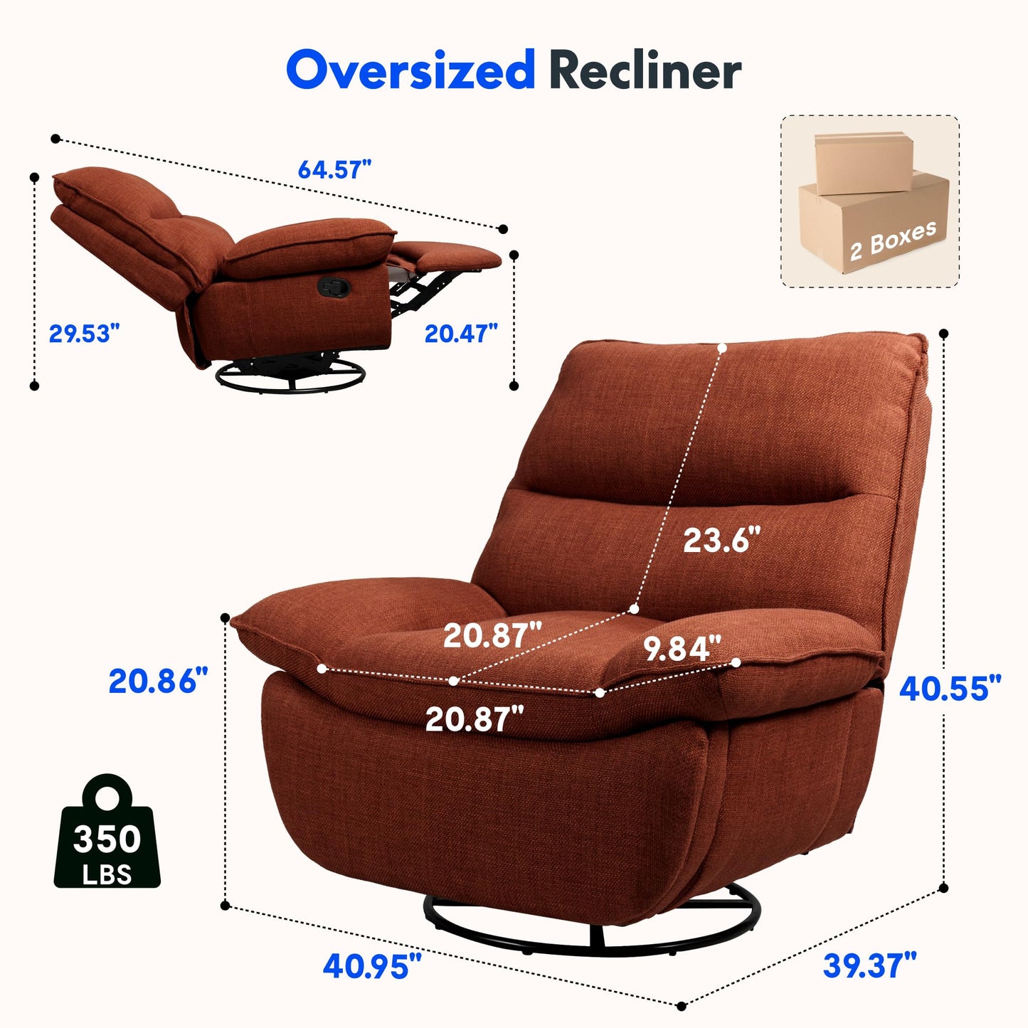 FLEXISPOT Lotus Swivel Recliner Chair for Adults, Oversized 360° Swivel Rocker Recliner, Fabric Glider Rocking Nursery Chair, Side Pocket, 350 Lbs Capacity, Living Room, Bedroom, Nursery, XRC7 Orange