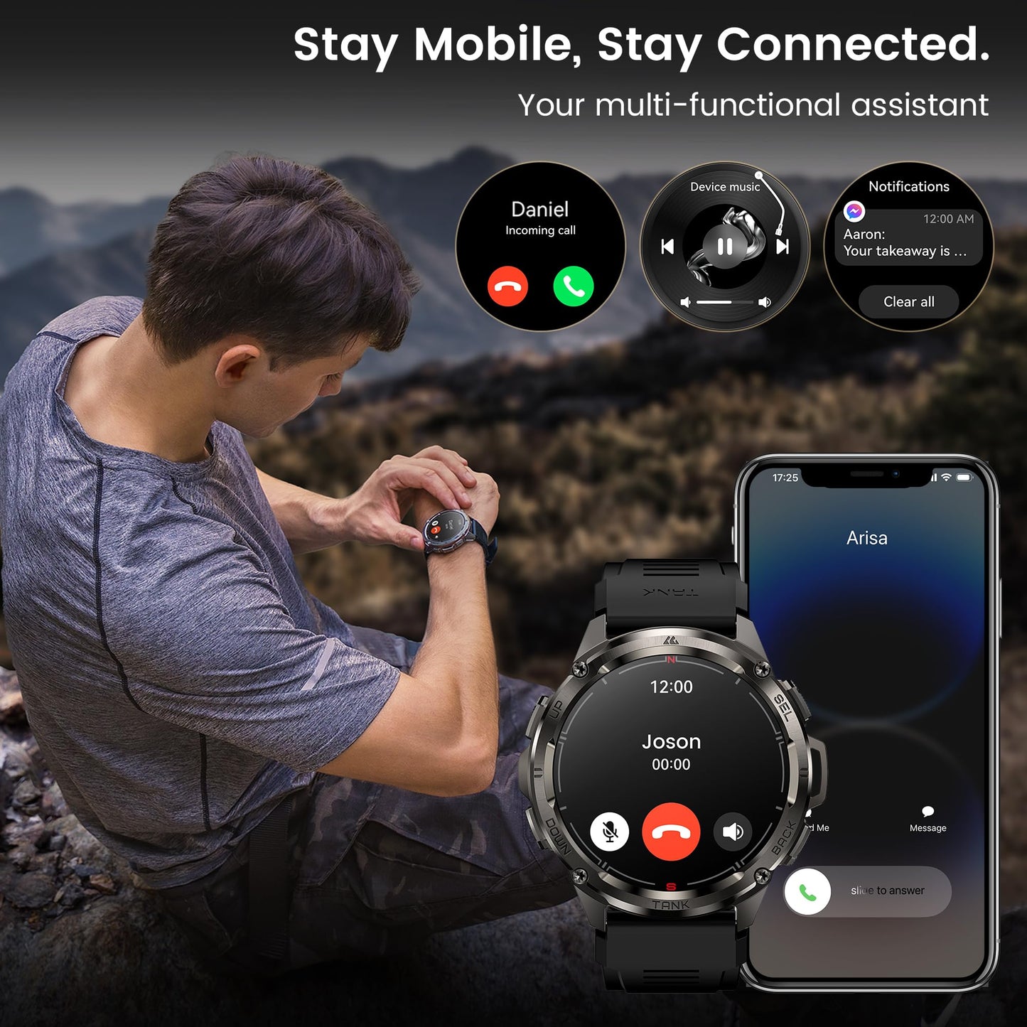 AMAZTIM GPS Smart Watch for Men, 6 Satellite Positioning, Compass, Stainless Steel Body, 50M Waterproof, 470mAh Extra-Large Battery, Answer/Make Call, 1.43" AMOLED Screen, Compatible for Android iOS