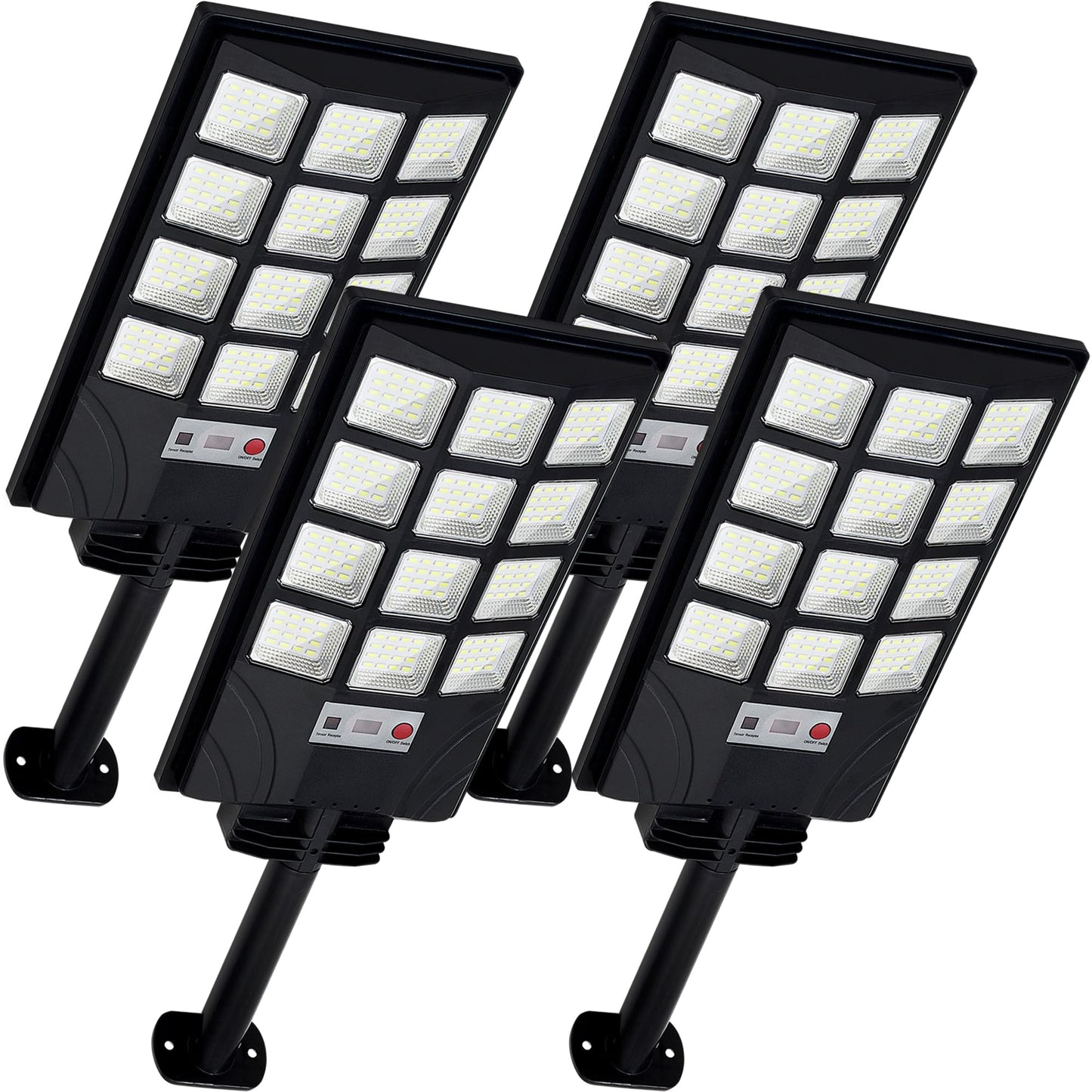 Aqraou Solar Lights Outdoor for Outside, IP66 Waterproof Solar Street Lights Outdoor with Motion Sensor & Dusk to Dawn, 6500K Security Flood Light for Yard Garden with Remote Control - 4PACK