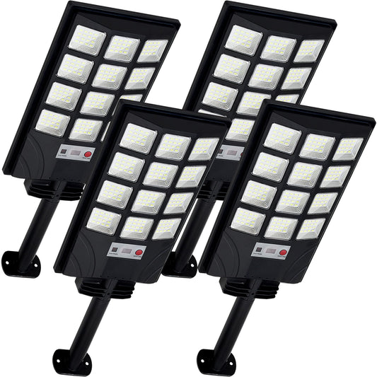Aqraou Solar Lights Outdoor for Outside, IP66 Waterproof Solar Street Lights Outdoor with Motion Sensor & Dusk to Dawn, 6500K Security Flood Light for Yard Garden with Remote Control - 4PACK