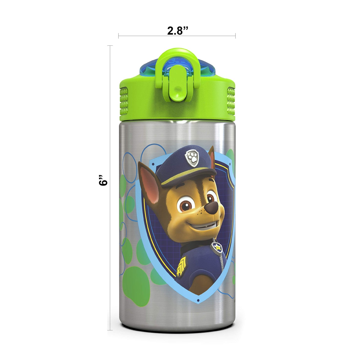 Zak Designs 15.5oz Stainless Steel Kids Water Bottle with Flip-up Straw Spout - BPA Free Durable Design, Paw Patrol Boy SS