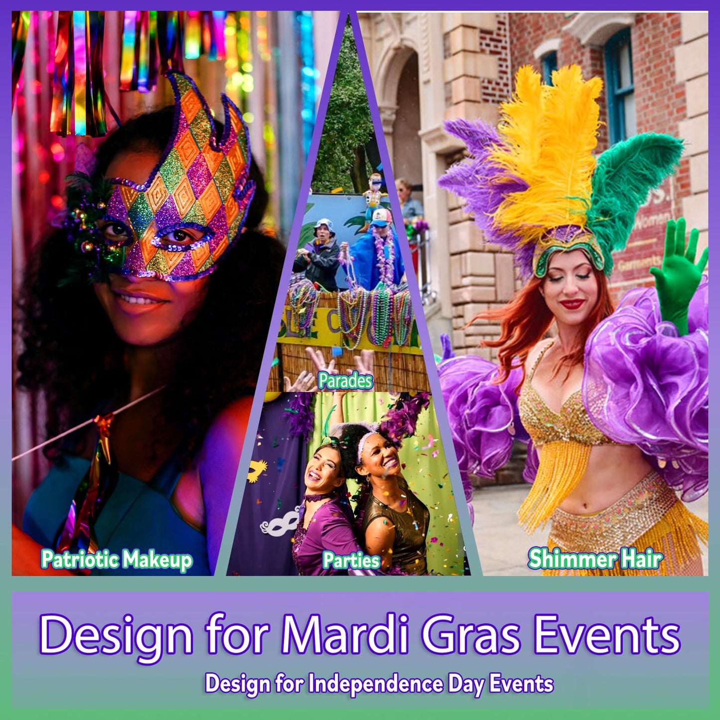 Allstarry Mardi Gras Face Glitter, 4 Colors Chunky Body Glitters Purple Green Gold Face Glitter Eyeshadow Makeup Hair and Eye Glitter Mardi Gras Accessories for Women Mask Balls Street Parties