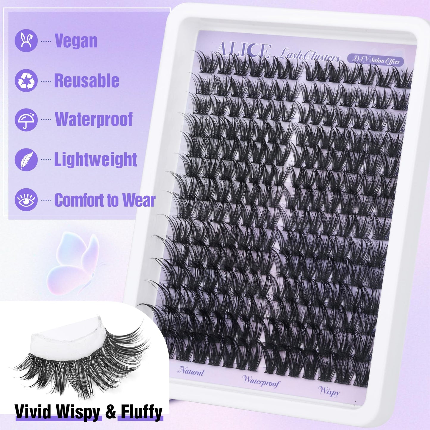 ALICE Lash Clusters Wispy Cluster Eyelash Extensions 192pcs Natural Fluffy Individual Lashes DIY Lash Extension 10-18mm Cluster Eyelashes with Mix 4-7mm of Lash Band