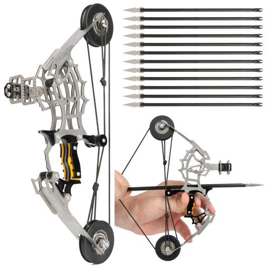 AMEYXGS 8.8 inch Mini Compound Bow Stainless Steel includes 4/12 Arrows and Target Paper (bow and 12 arrow)