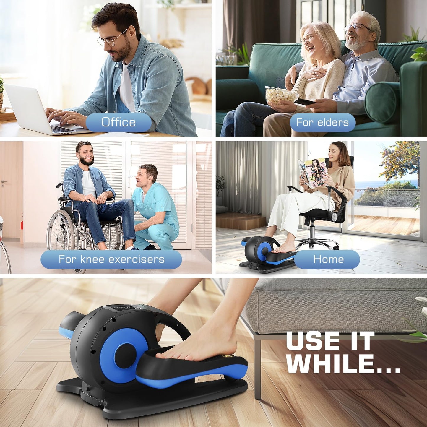 ANCHEER Under Desk Elliptical, Electric Leg Exerciser While Sitting for Seniors, Quiet Portable Ellipse Leg Exerciser as Seen on TV Motorized Seated Pedal Exerciser with Remote Control for Home Office