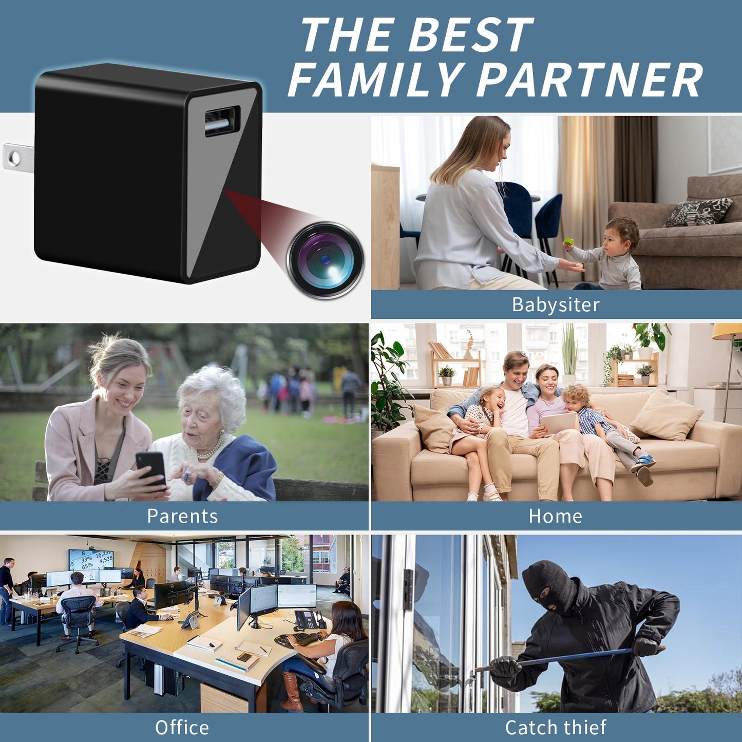 TQGX Hidden Camera Charger Full 1080P HD Wireless Spy Camera Hidden Nanny Cam Mini USB Charger with Motion Detection, Hidden Cameras for Home Security, Office, Baby, Pets, Elderly Parents