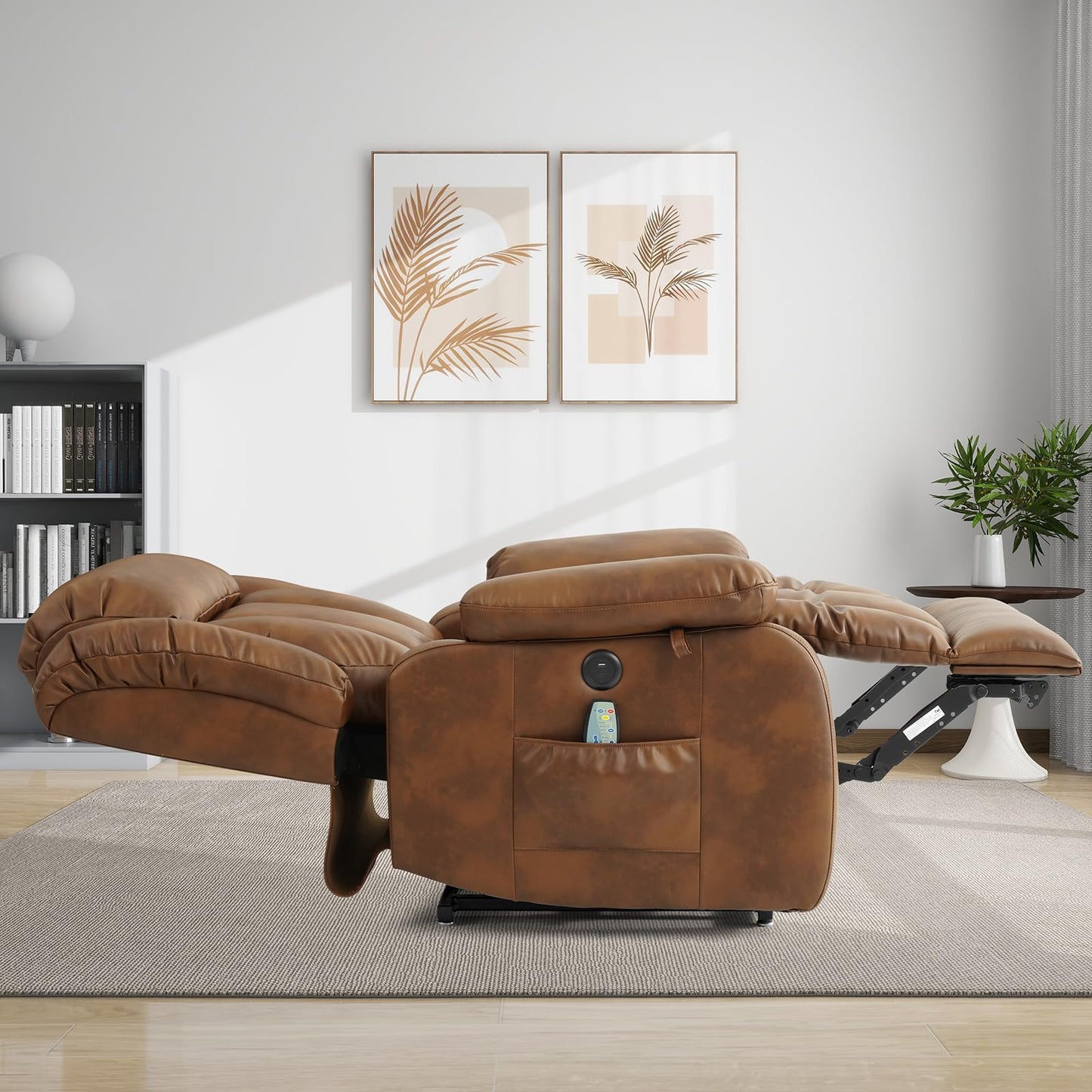 KIMOHOME Dual Motor Large Power Lift Recliner Chair Recliners for Elderly, Infinite Position Recliner Chair with Heat and Massage, Breathable Leather(Ochre)