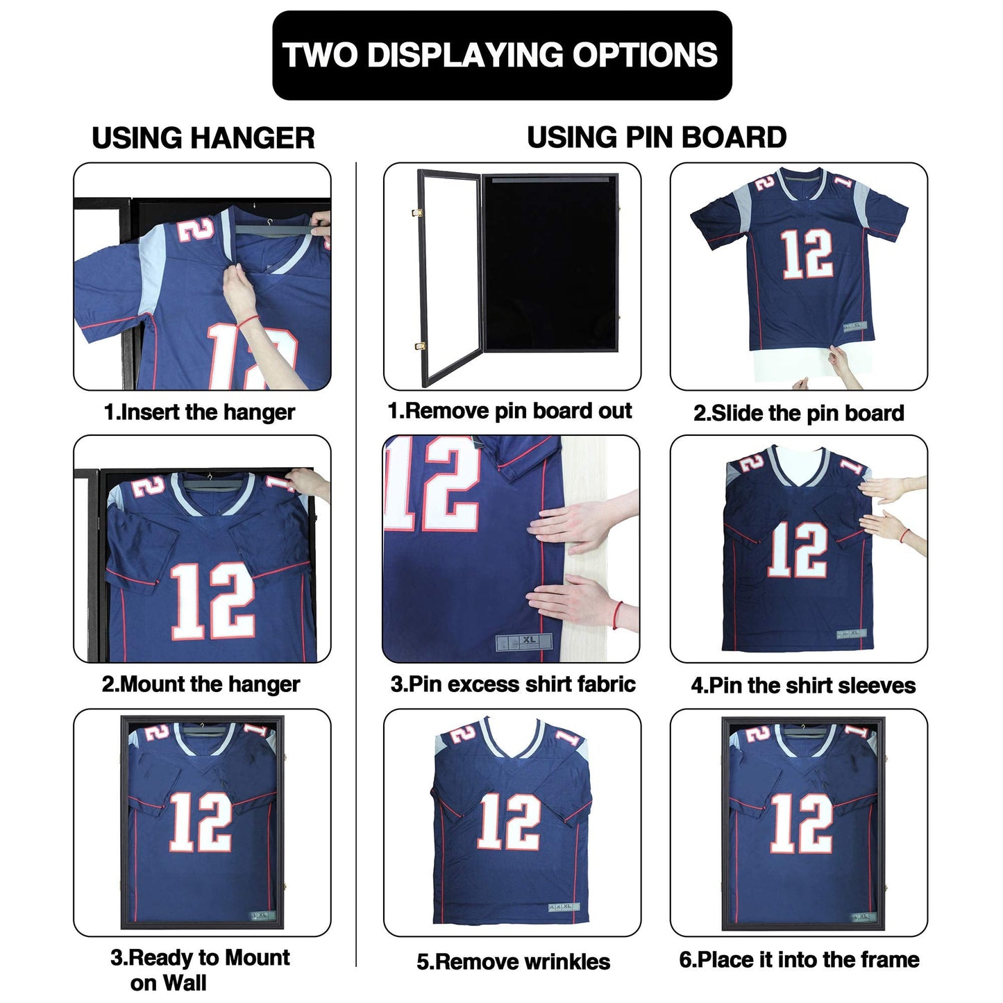 IHEIPYE Jersey Frame Display Case 2 Pack - Jersey Display Case - Large Sport Jersey Shadow Box with 98% Uv Protection Acrylic for Baseball Basketball Football Soccer Hockey Sport Shirt and Uniform