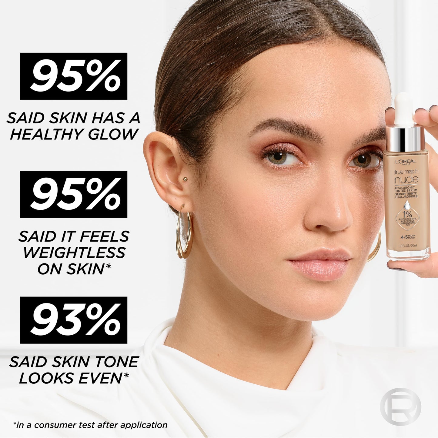 L'Oreal Paris True Match Nude Hyaluronic Tinted Serum Foundation with 1% Hyaluronic acid, Rich Medium 4.5-5.5, 1 fl. oz.