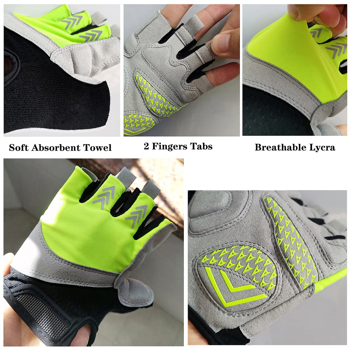ROVOS Bike Gloves Men & Women Cycling Gloves Bicycle Gloves 5mm Absorbing Padded Half Finger Breathable Mountain Bike MTB Road Biking Gloves (Green, Medium)