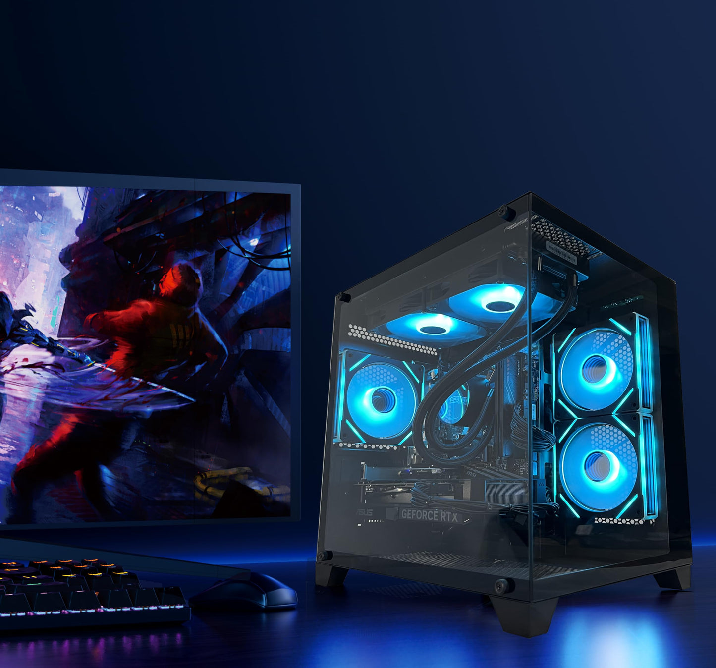 YAWYORE Gaming PC Desktop Computer, Ryzen 7 5700X,RTX 4060,32GB DDR4 RAM and 1TB M.2 NVMe SSD, 240 Liquid Cooler, ARGB Fans,Game Design Office (R7 5700X / RTX 4060 / 32GB DDR4 / 1TB SSD)