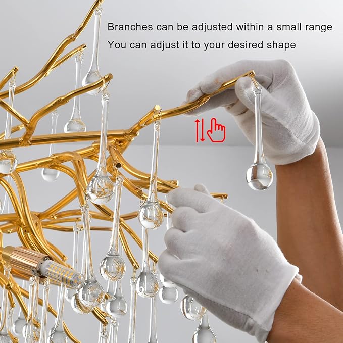 Crystal Branch Chandelier,47.24 Inch Modern Raindrop Chandeliers for Dining Room,Luxury Large Gold Ceiling Chandelier Pendant Hanging Lighting Fixture for Living Room,Entryway