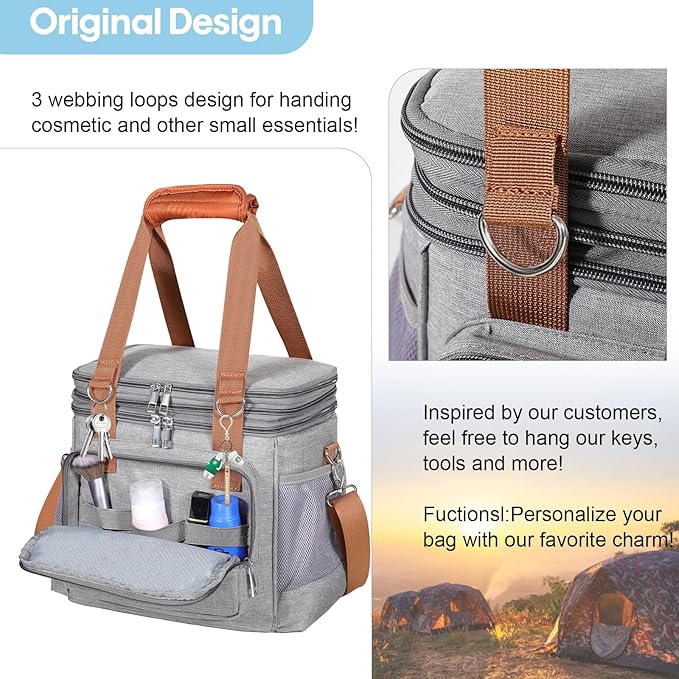 GLENKEY Double Deck Insulated Lunch Box, Expandable Large Lunch Bag Leakproof Cooler Bag Lunch Pail for Men Women Adults Work Shifts Travel Daytrip, Grey