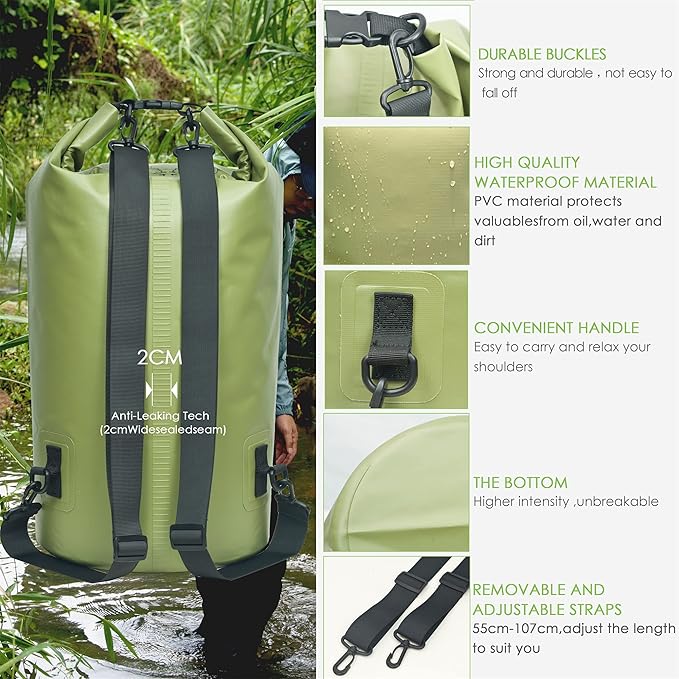 Waterproof Dry Bag Backpack 5L/10L/20L/30L/40L, Roll Top Floating Waterproof Storage Bags for Kayaking, Boating, Swimming, Hiking, Camping and Fishing
