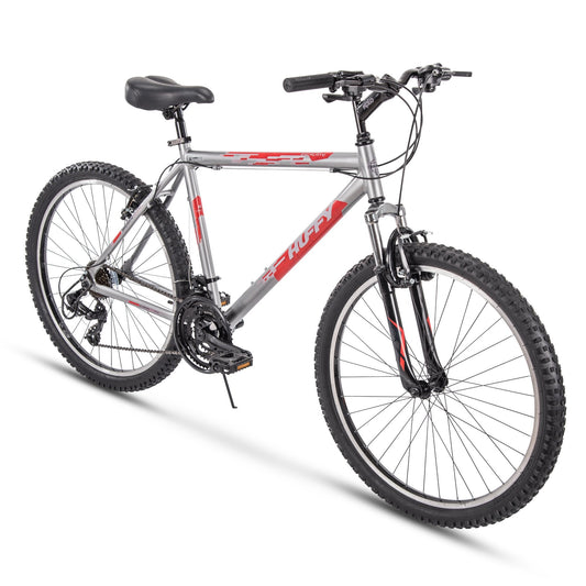 Huffy Hardtail Mountain Trail Bike 24 inch, 26 inch, 27.5 inch, 26 inch wheels/20 inch frame, Gloss Nickel