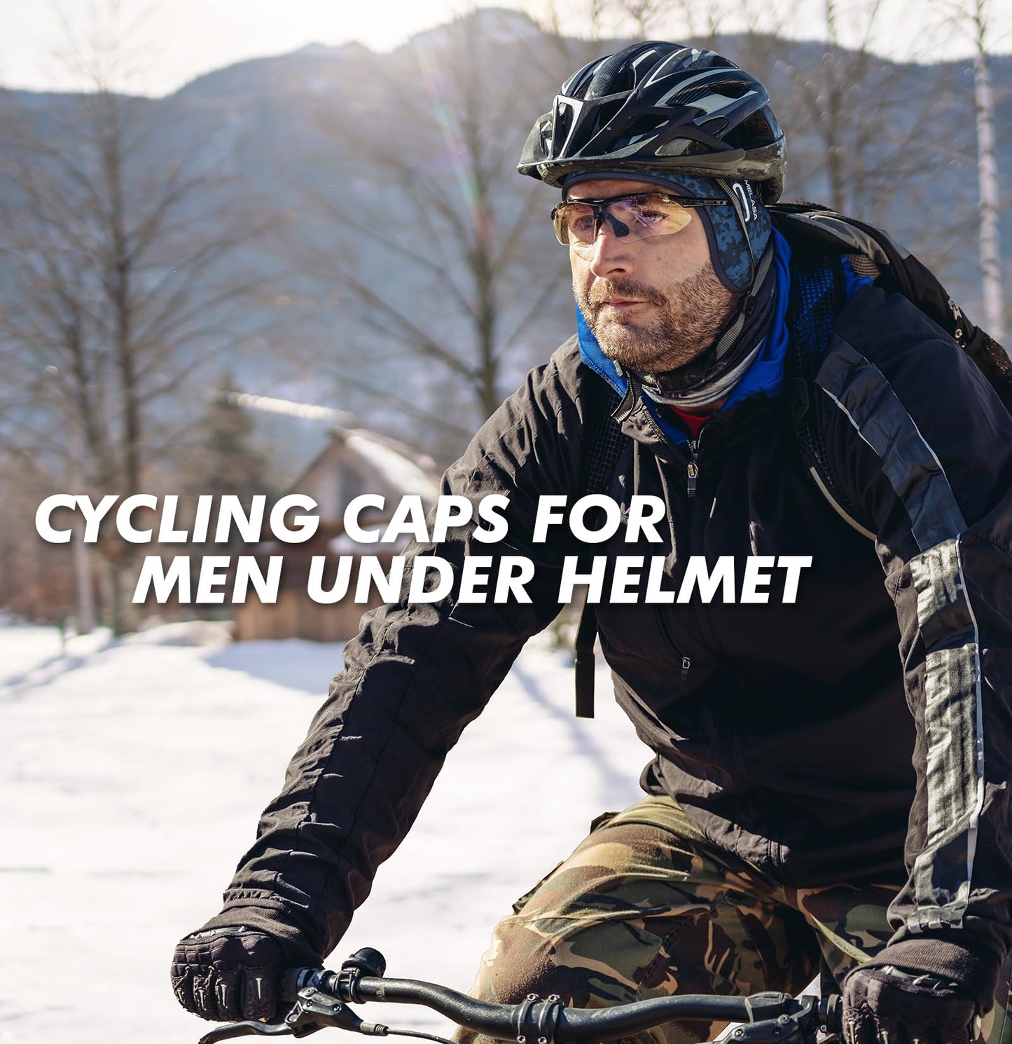 MELASA Thermal Fleece Skull Cap Beanie with Glasses Holes, Ear Warmer Helmet Liner, Winter Cycling Bike Hat for Men Women Grey