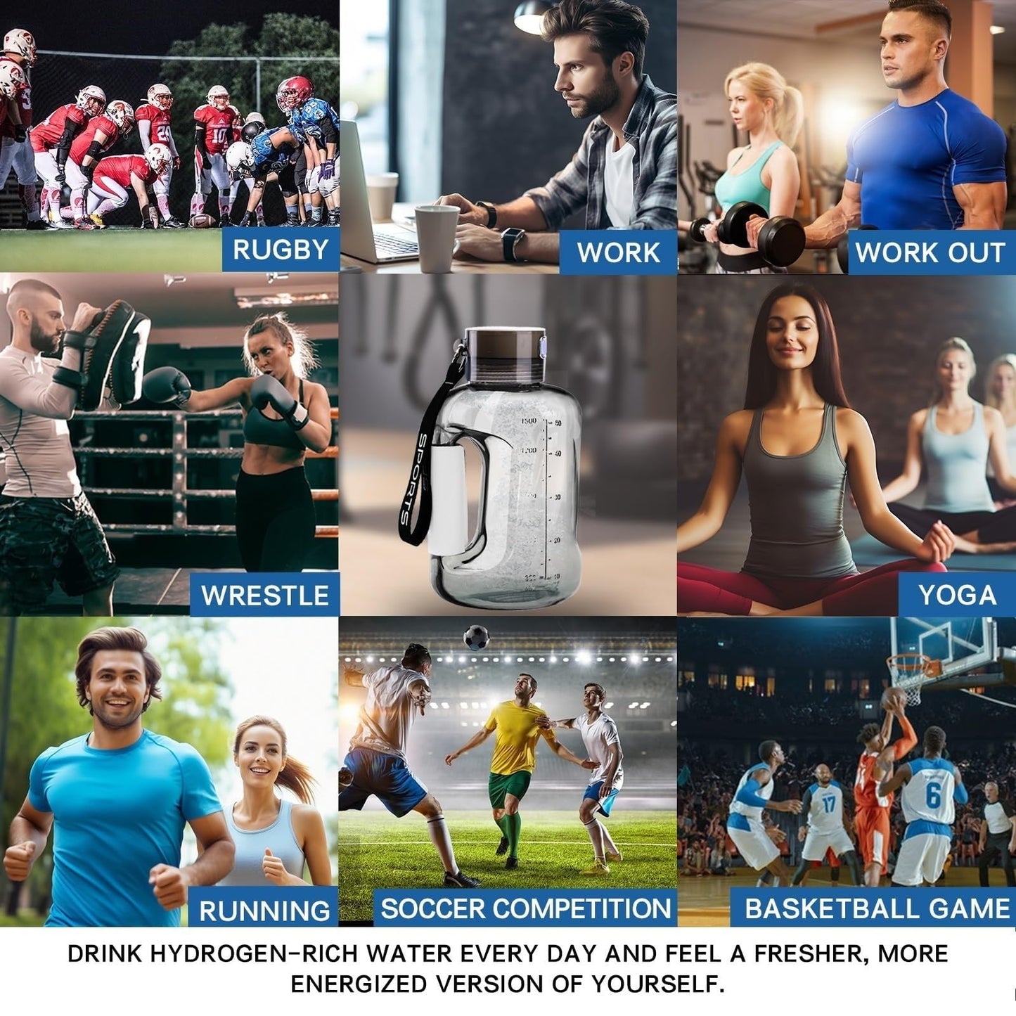 1.5L Large Capacity Hydrogen Water Bottle Generator, Hydrogen Water Bottle for Sports, Hydrogen Water Bottle Generator for Hydrogen Generation from Pyrolyzed Water, Gift for Sports Loving Friends(Colo