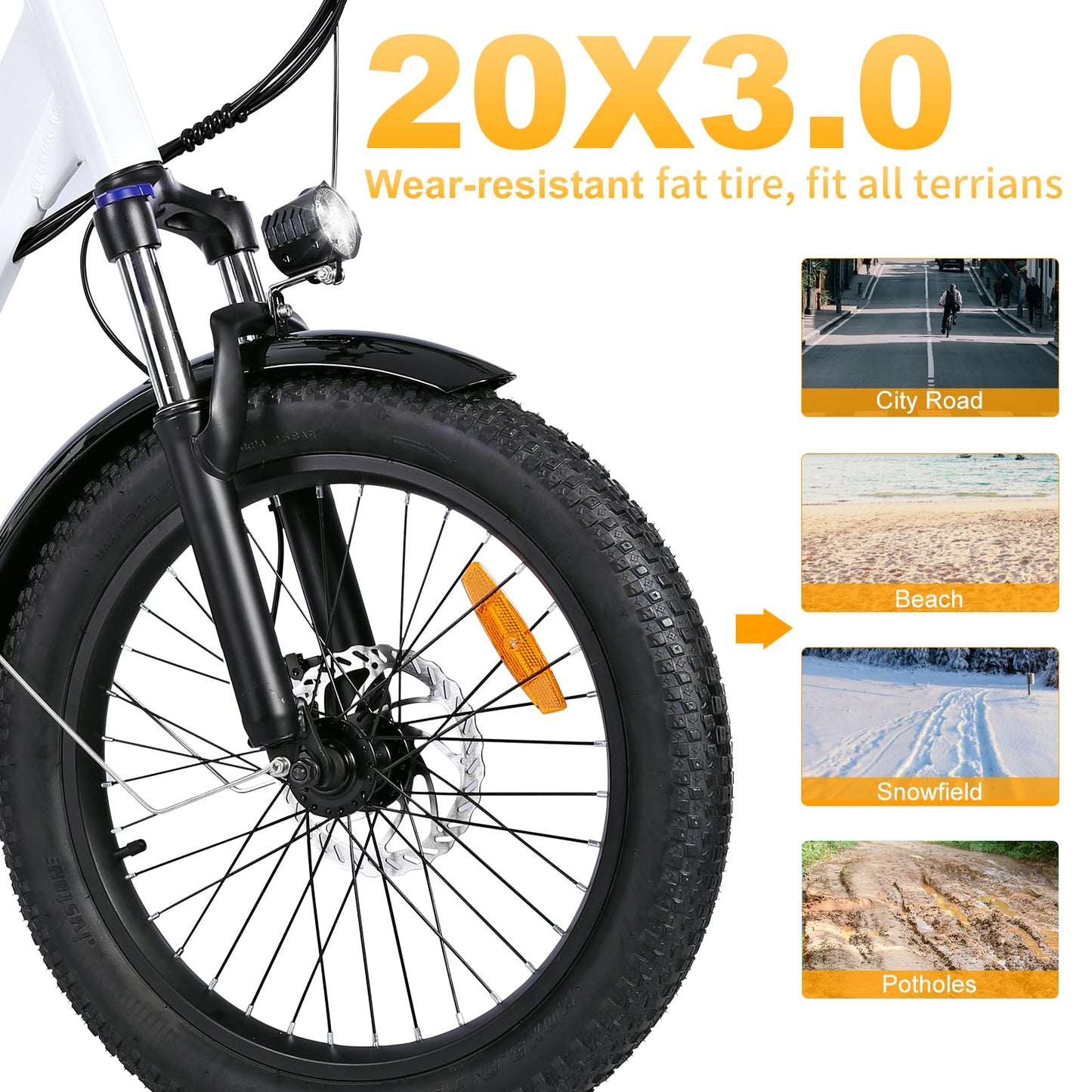 Electric Bike for Adults, RP50 1000W Peak Ebike, Up to 65Miles, 20''×3.0 Fat Tire Adult Electric Bicycle with 696Wh Removable Battery, 25MPH Commuter Cargo E bike, 7 Speed Gear and Front Suspension