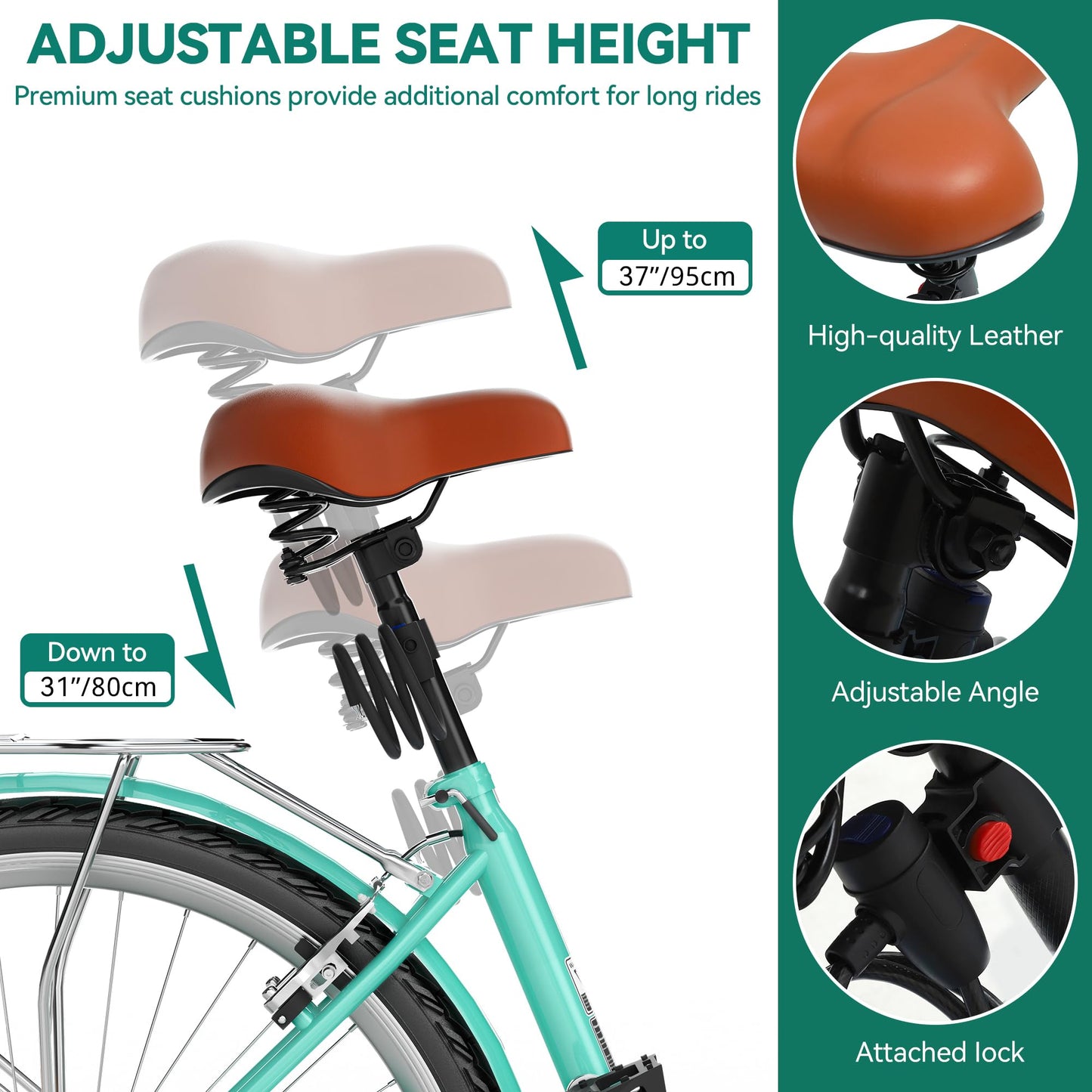 YITAHOME 24 & 26 Inch Beach Cruiser Bike for Women, 1 & 7 Speed Commute Bike for Adults, Womens Bicycle with Adjustable Seat, Multiple Color