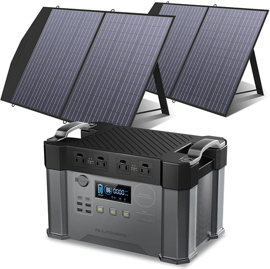 ALLPOWERS S2000 1500Wh Solar Generator with Panels included 2000W Portable Power Station with 2 Foldable Solar Panels 100W for Battery Backup Electric Vehicle RV Emergency