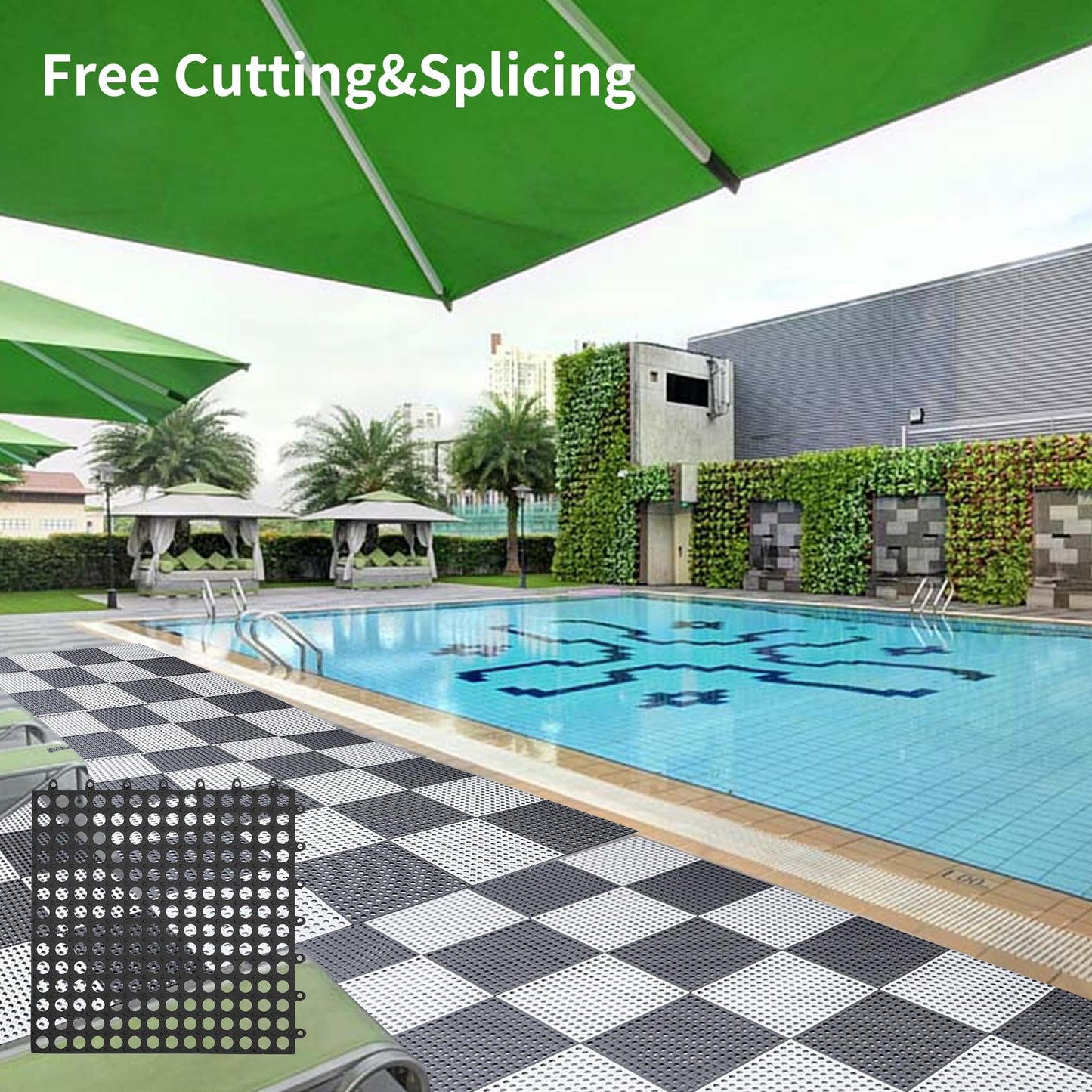 12 Pack 12" x 12" Interlocking Floor Tiles with Drain Holes Soft PVC Non Slip Shower Floor Mat Modular Interlocking Cushion Mat for Drain, Deck, Pool, Flower Garden,Patio, Poultry, Floor Grid,Grey