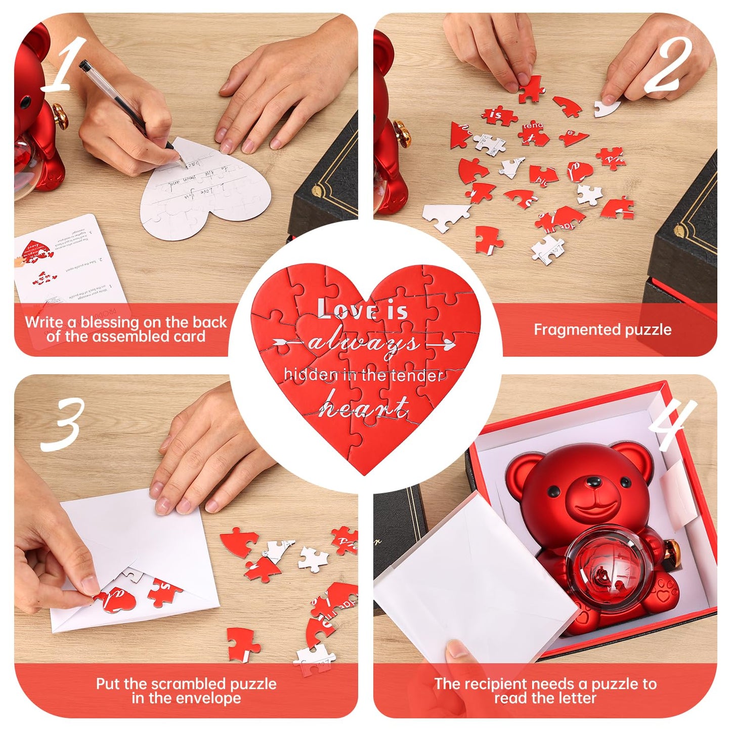 Anthonic Cute Teddy Bear with Preserved Rose - A Real Rose Flower in Bear with Elegant Gift Box - Romantic Gift for Her in Mother's Day, Weddings, Anniversaries, and Bridal Showers (Red)