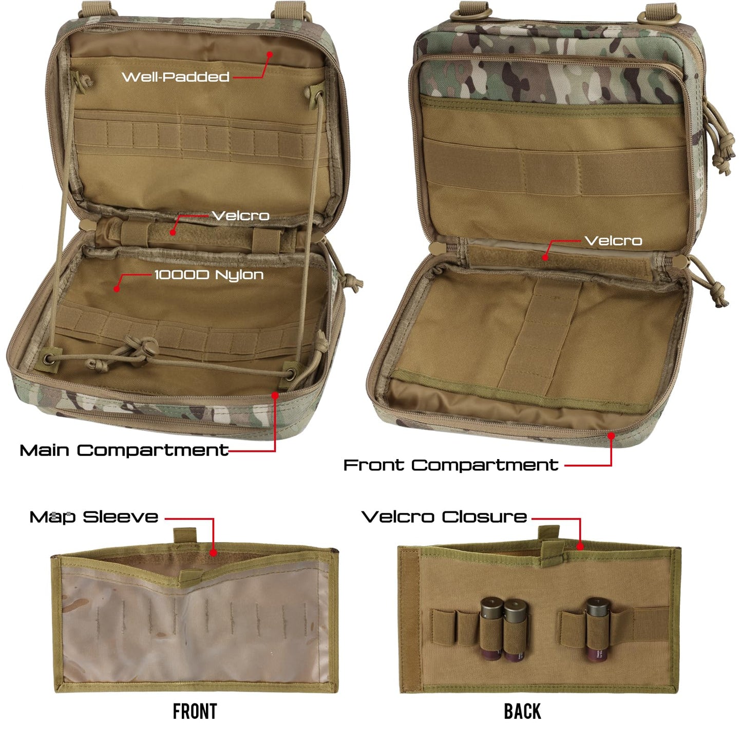 WYNEX Nylon Tactical Molle Admin Pouch of Laser Cut Design, Utility Pouches Molle Attachment Military Medical EMT Organizer with Map Pocket EDC EMT Pack IFAK Tool Holder Universal U.S.A Patch Included