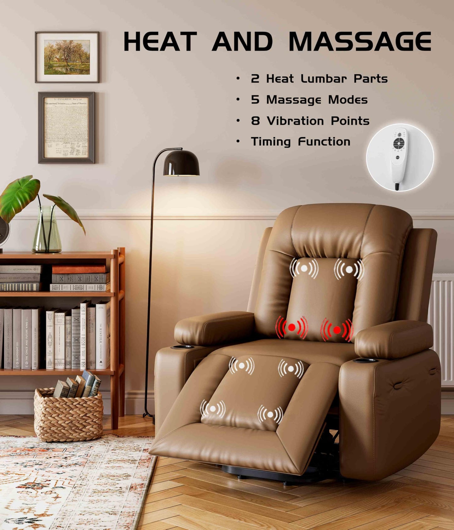 Power Lift Recliner Chair - Heat and Massage, Faux PU Electric Lift Recliner for Elderly & Mobility Impaired, Adjustable Back and Legs, Heavy Duty Lift Chair for Seniors