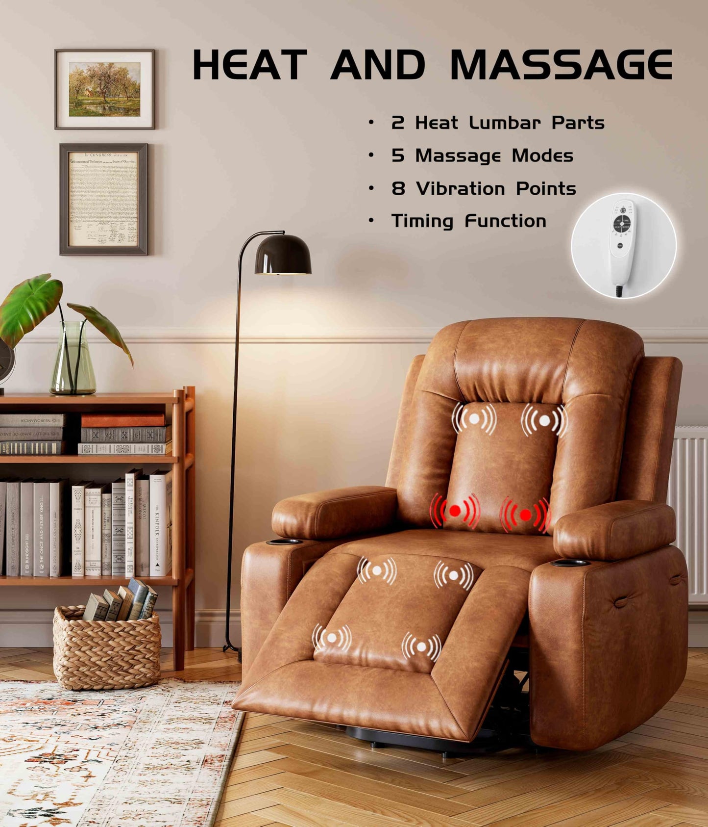 Power Lift Recliner Chair - Heat and Massage, Faux PU Electric Lift Recliner for Elderly & Mobility Impaired, Adjustable Back and Legs, Heavy Duty Lift Chair for Seniors