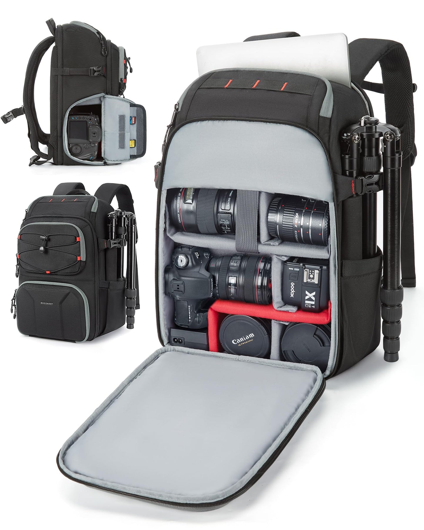BAGSMART Camera Backpack for Photographers, Professional Camera Bag Backpack Fits up to 15.6" Laptop, DSLR/Drones/Tripod Backpack with Rain Cover, Black