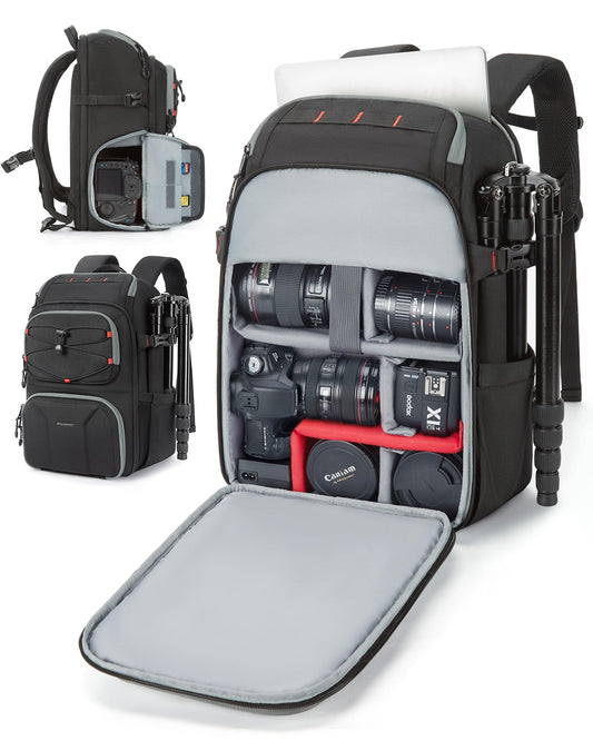 BAGSMART Camera Backpack for Photographers, Professional Camera Bag Backpack Fits up to 15.6" Laptop, DSLR/Drones/Tripod Backpack with Rain Cover, Black