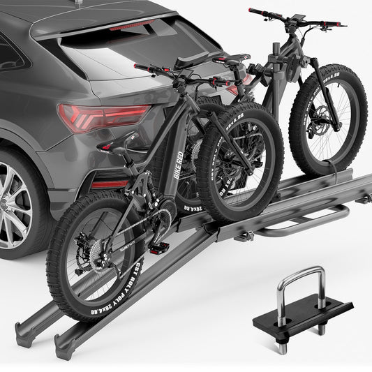 EYOUHZ 2 EBike Rack with Ramp, up to 5" Fat Tire Bike Carrier, 200 LBS Capacity Bike Racks, Lockable & Foldable Electric Bicycle Holder Platform for Standard, Fits 2" Hitch for SUVs Vans Trucks Cars