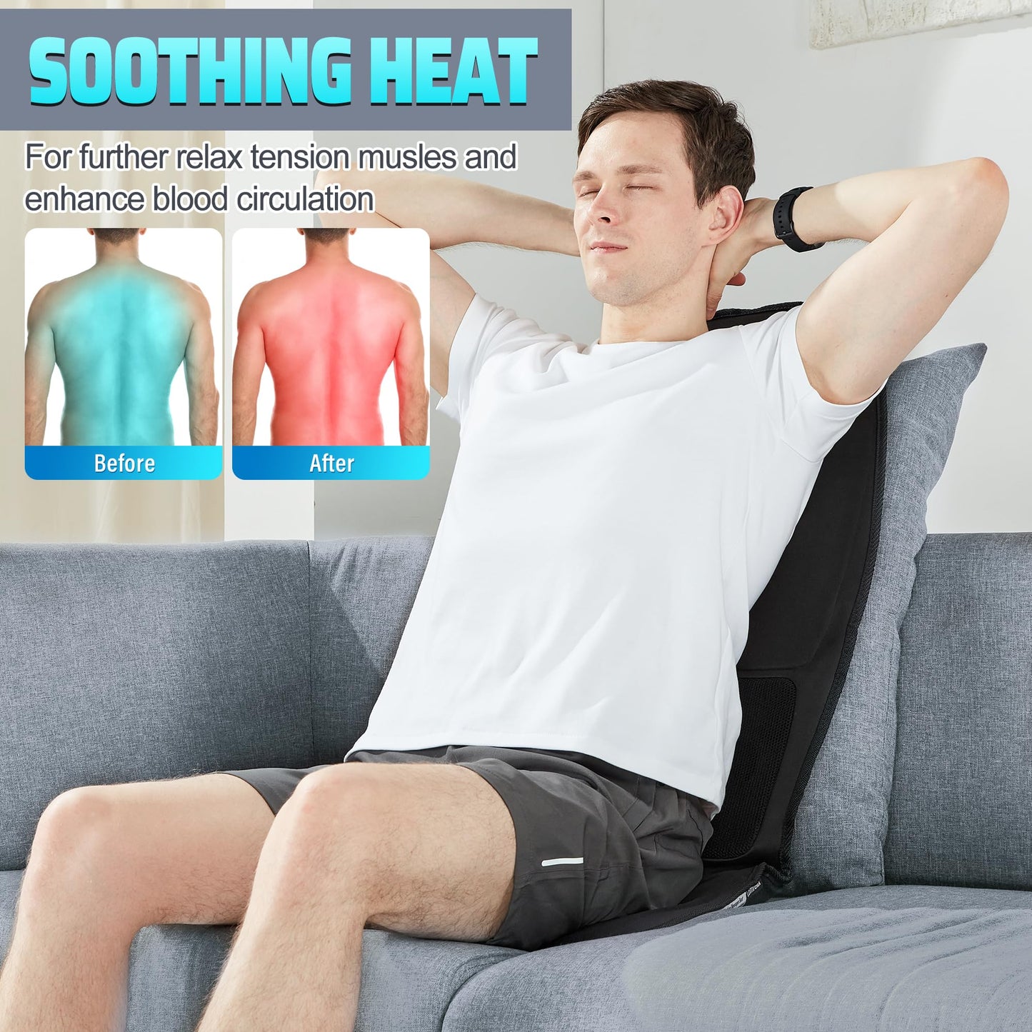 Back Massager with Heat, Massage Chair Pad for Pain Relief Deep Tissue, Portable Massage Seat Cushion for Home Office Use, Gifts for Men Women