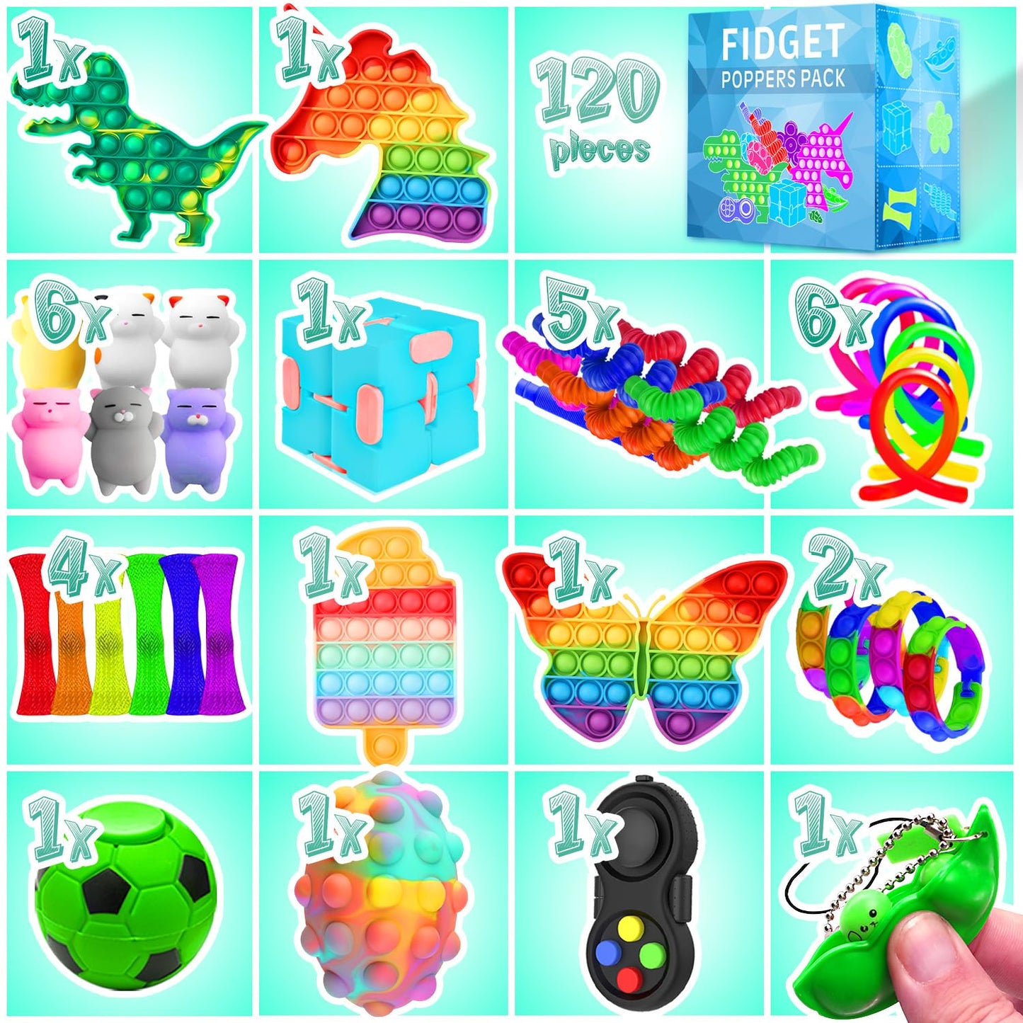 Fidget Toys, 120 Pack Fidgets Set Stocking Stuffers for Kids Party Favors Autism Sensory Toy Bulk Adults Kids Boys Girls Teens Stress Autistic ADHD Anxiety Carnival Treasure Classroom Prizes
