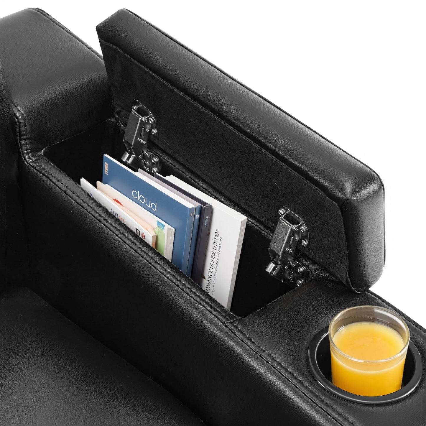 MCombo Oversized Power Recliner Chair for Adults with Power Headrest & LED Light, Faux Leather Recliner Chair for Living Room & Home Theater, USB Port, Armrest Storage HTS401 (Faux Leather, Black)