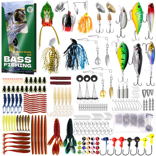 FONMANG 322-Piece Fishing Lures Kit - Buzz Bait/Spinner Baits/Jig/Frog, Fishing Tackle Box with Tackle Included, Soft Bait/Hooks/Weights, 2024 Fishing Gear Lure Kit Gift for Men Freshwater Bass Trout