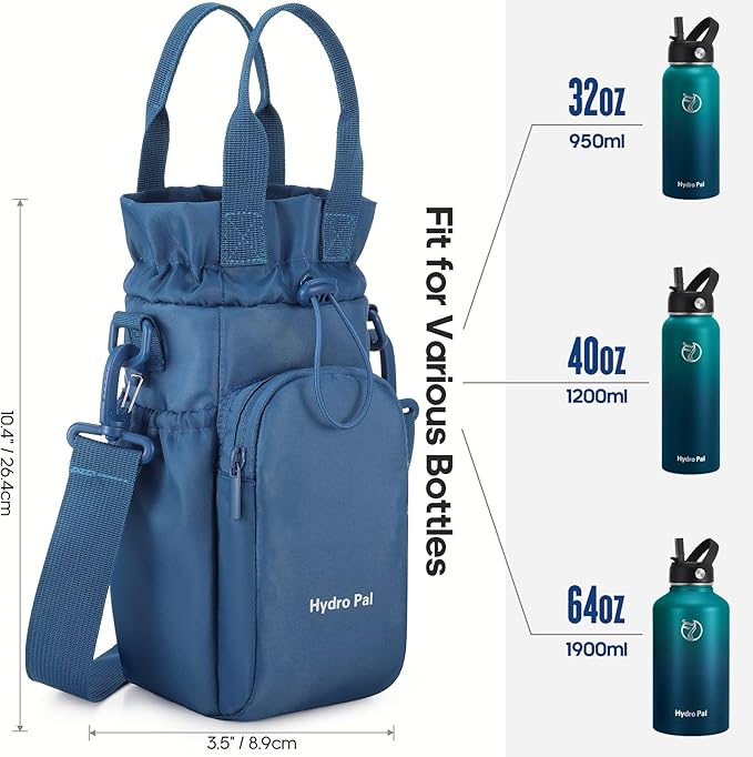 HydroPal Insulated Water Bottles 32 oz with 2 Leak Proof Lids & Water Bottle Holder, Wide Mouth Sport Water Bottle with Straw, Reusable Stainless Steel Water Flask, Double Walled Vacuum Thermos